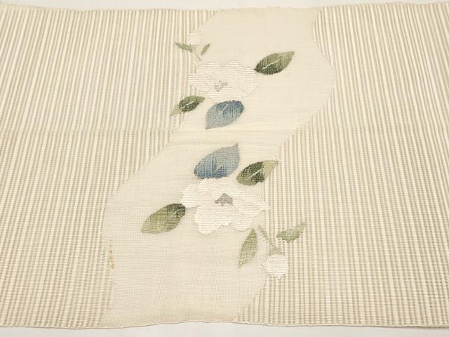 平和屋着物*夏物 八寸名古屋帯 絽綴れ 流水草花文 銀糸 正絹 逸品 CABI8609tx