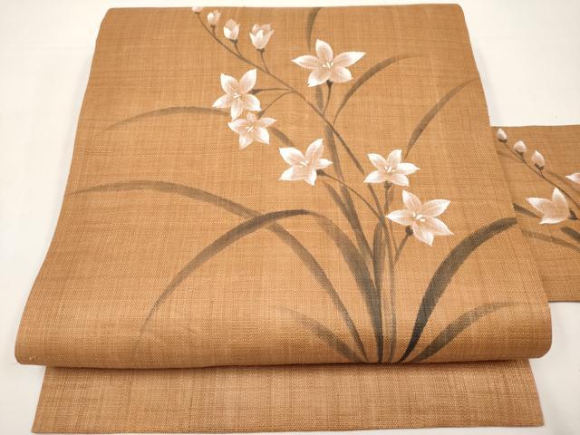 平和屋着物*夏物 九寸名古屋帯 手描き 桔梗 麻 逸品 CABI8612tx