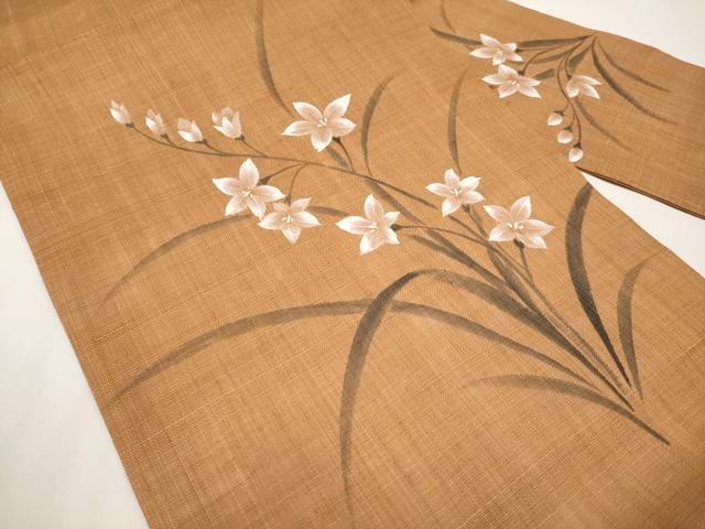 平和屋着物*夏物 九寸名古屋帯 手描き 桔梗 麻 逸品 CABI8612tx