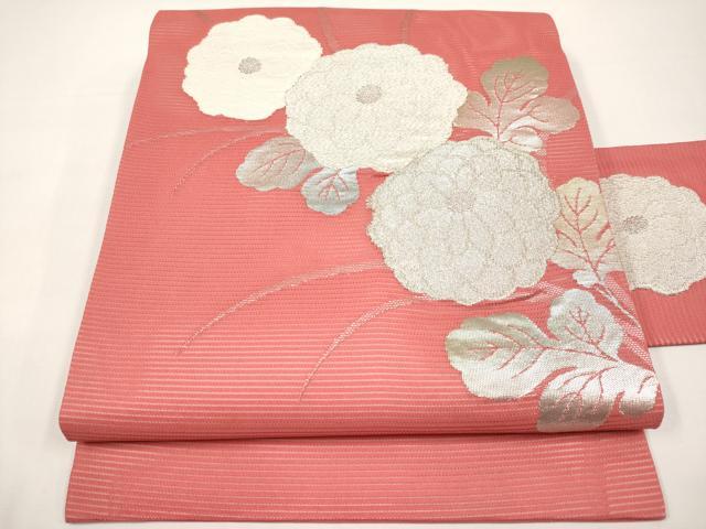 平和屋着物*夏物 九寸名古屋帯 枝菊文 銀糸 正絹 逸品 未使用 CABI8614tx