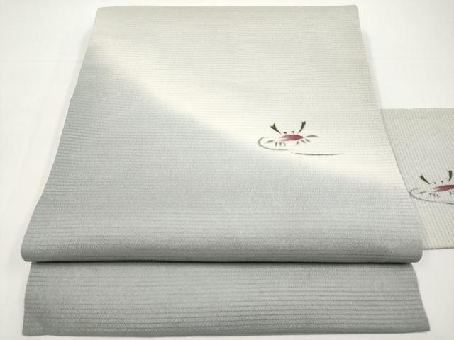 平和屋着物*夏物 九寸名古屋帯 カニ 蟹 銀彩 正絹 逸品 CABI8617tx