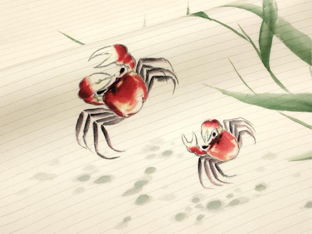 平和屋着物*夏物 絽塩瀬 九寸名古屋帯 手描き 蟹 カニ 正絹 逸品 CABI8618tx