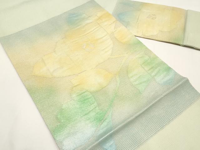 平和屋着物*夏物 九寸名古屋帯 枝椿文 銀糸 正絹 逸品 CABI8632tx