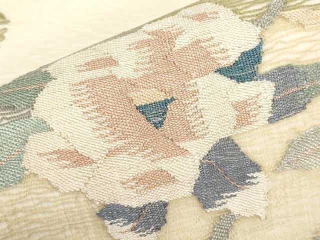 平和屋着物*夏物 九寸名古屋帯 すくい織 枝花文 銀糸 正絹 逸品 未使用 CABI8634tx