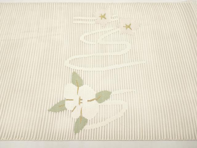 平和屋着物*夏物 八寸名古屋帯 絽綴れ 流水草花文 金糸 正絹 逸品 未使用 CABI8637tx