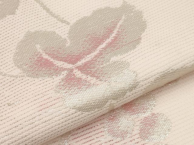 平和屋着物*夏物 九寸名古屋帯 葡萄蔦の葉文 銀糸 正絹 逸品 CABI8658tx