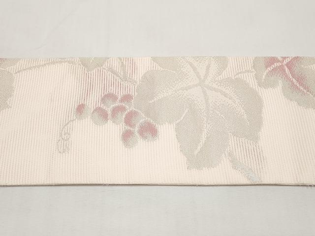 平和屋着物*夏物 九寸名古屋帯 葡萄蔦の葉文 銀糸 正絹 逸品 CABI8658tx