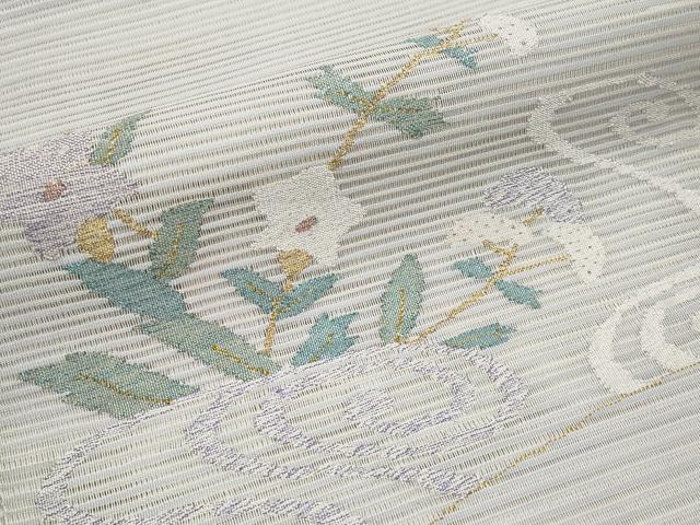平和屋着物*夏物 八寸名古屋帯 絽綴れ 流水秋草文 金銀糸 正絹 逸品 未使用 CABI8665tx