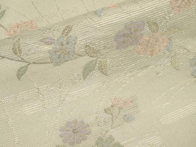 平和屋着物*夏物 九寸名古屋帯 霞枝花文 金糸 正絹 逸品 未使用 CABI8676tx