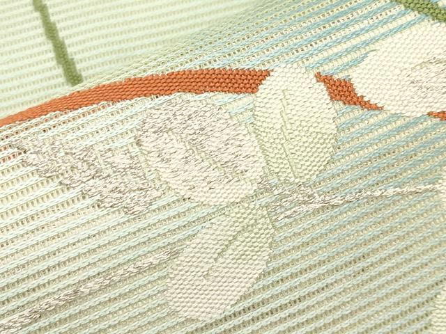 平和屋着物*夏物 九寸名古屋帯 枝葉文 銀糸 正絹 逸品 CABI8677tx
