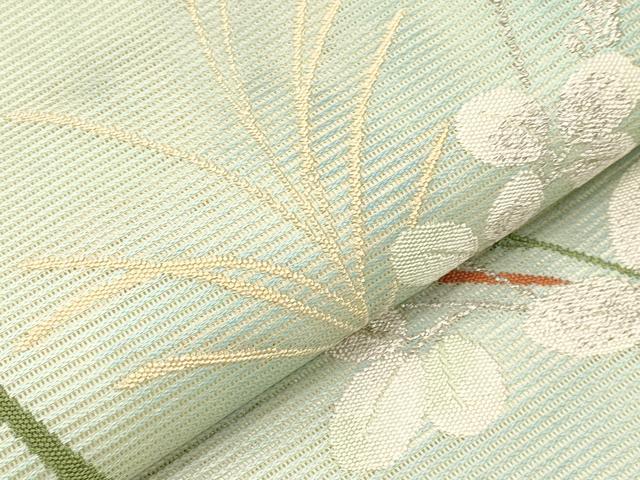 平和屋着物*夏物 九寸名古屋帯 枝葉文 銀糸 正絹 逸品 CABI8677tx