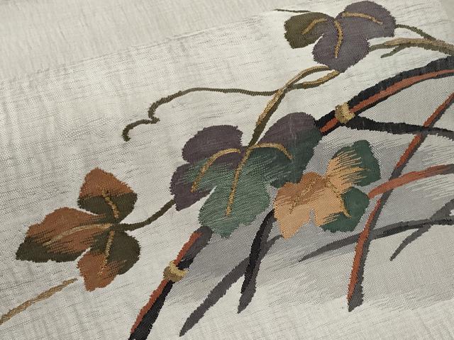 平和屋着物*夏物 九寸名古屋帯 すくい織 籬蔦の葉文 金糸 正絹 逸品 CABI8678tx