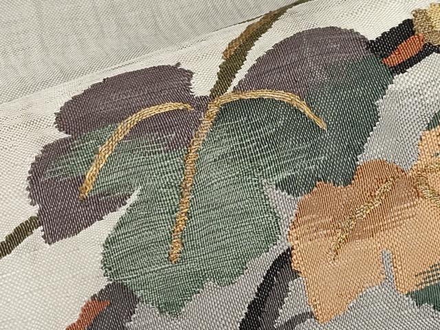 平和屋着物*夏物 九寸名古屋帯 すくい織 籬蔦の葉文 金糸 正絹 逸品 CABI8678tx