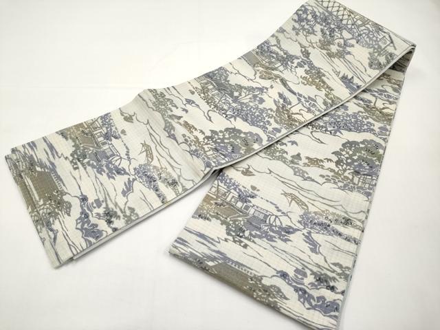 平和屋着物*夏物 両面 半幅帯 型染め 風景文 CABI8682tx