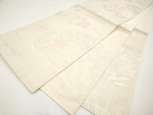 平和屋着物*夏物 六通柄袋帯 枝花文 銀糸 正絹 逸品 CABI8693tx