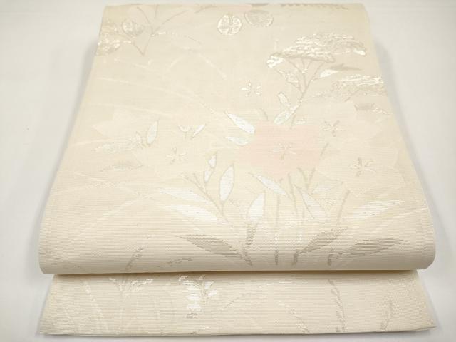 平和屋着物*夏物 六通柄袋帯 枝花文 銀糸 正絹 逸品 CABI8693tx
