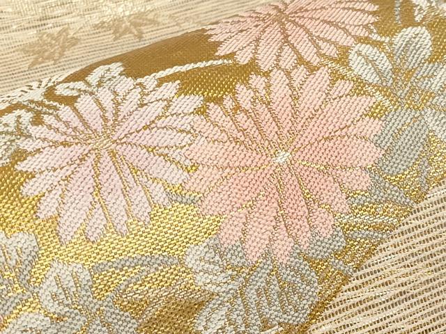 平和屋着物*夏物 六通柄袋帯 流水草花文 金糸 正絹 逸品 CABI8696tx