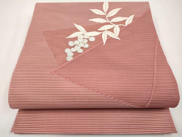 平和屋着物*夏物 八寸名古屋帯 絽綴れ 南天文 銀糸 正絹 逸品 未使用 CABI8715tx
