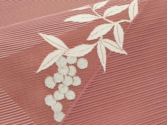 平和屋着物*夏物 八寸名古屋帯 絽綴れ 南天文 銀糸 正絹 逸品 未使用 CABI8715tx