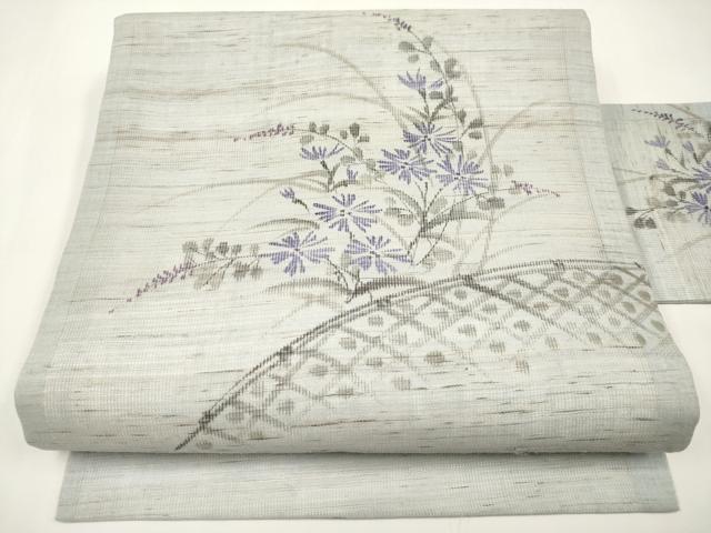 平和屋着物*夏物 九寸名古屋帯 手描き 籬枝花文 麻 逸品 CABI8726tx