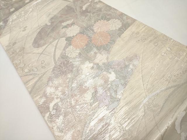 平和屋着物*夏物 六通柄袋帯 秋草文 銀糸 正絹 逸品 CABI8735tx