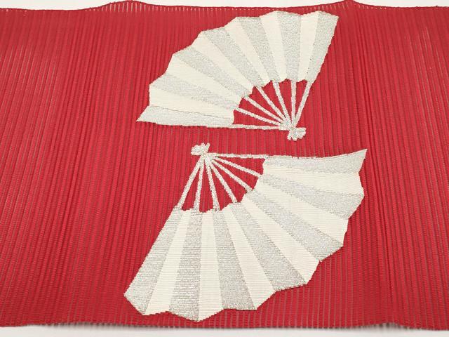 平和屋着物*夏物 八寸名古屋帯 絽綴れ 扇面文 銀糸 正絹 逸品 CABI8749tx