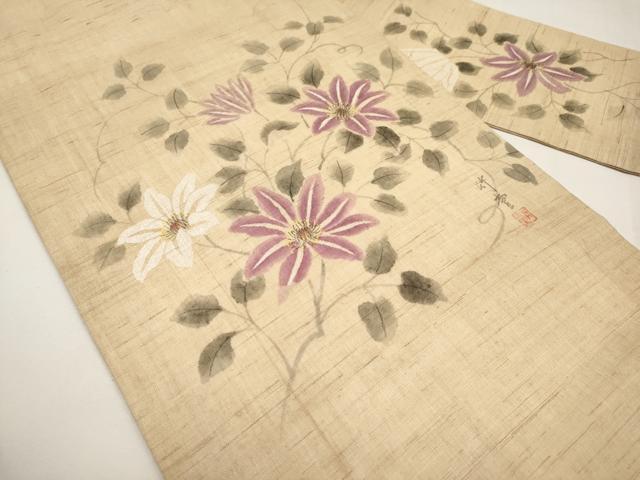 平和屋着物*夏物 九寸名古屋帯 作家物 手描き 枝花文 麻 逸品 CABI8753tx