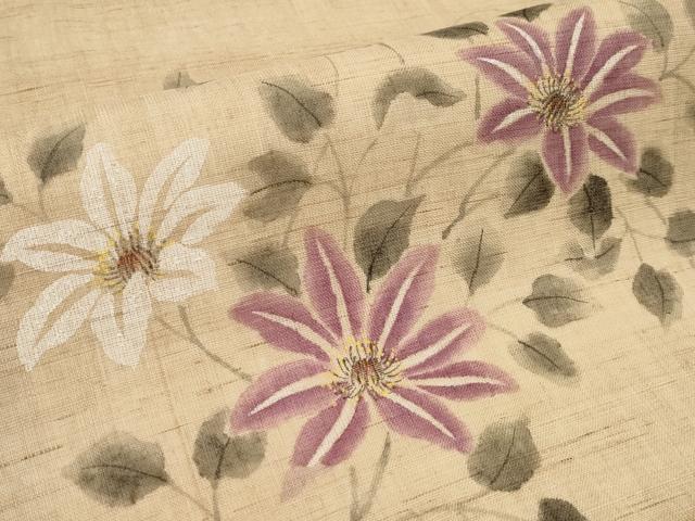 平和屋着物*夏物 九寸名古屋帯 作家物 手描き 枝花文 麻 逸品 CABI8753tx
