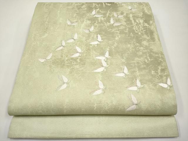 平和屋着物*夏物 九寸開き名古屋帯 総刺繍 舞蝶文 銀糸 正絹 逸品 CABI8760tx