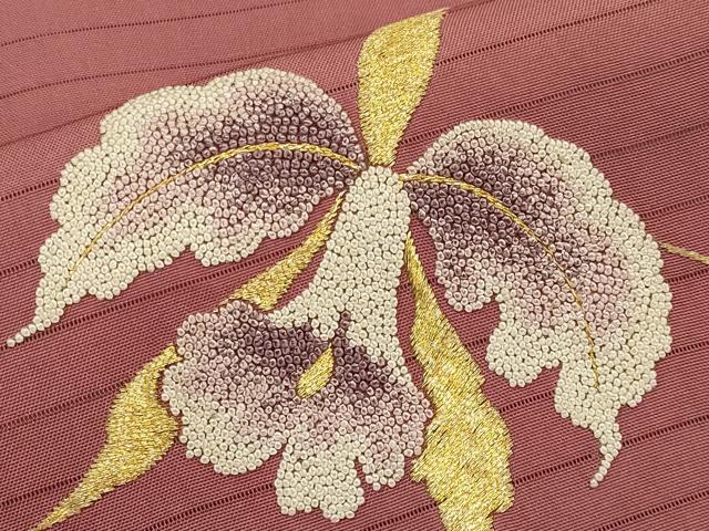 平和屋着物*夏物 中国三大刺繍 相良刺繍 絽塩瀬 九寸名古屋帯 百合 金糸 正絹 逸品 CABI8763tx