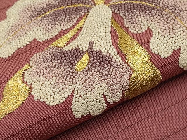 平和屋着物*夏物 中国三大刺繍 相良刺繍 絽塩瀬 九寸名古屋帯 百合 金糸 正絹 逸品 CABI8763tx