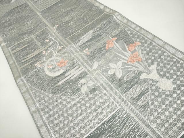 平和屋着物*夏物 六通柄袋帯 秋風吹く 銀糸 正絹 逸品 CABI8778tx
