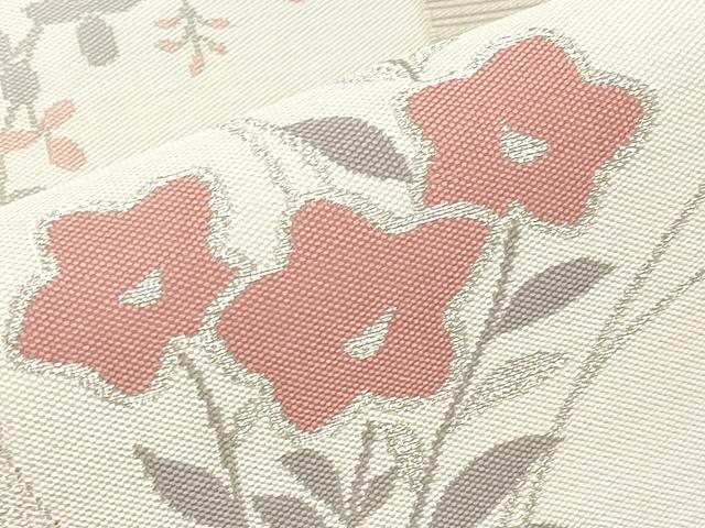 平和屋着物*夏物 九寸名古屋帯 流水花丸文 銀糸 正絹 逸品 未使用 CABI8789tx
