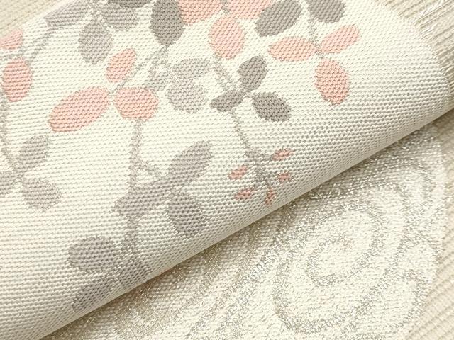 平和屋着物*夏物 九寸名古屋帯 流水花丸文 銀糸 正絹 逸品 未使用 CABI8789tx