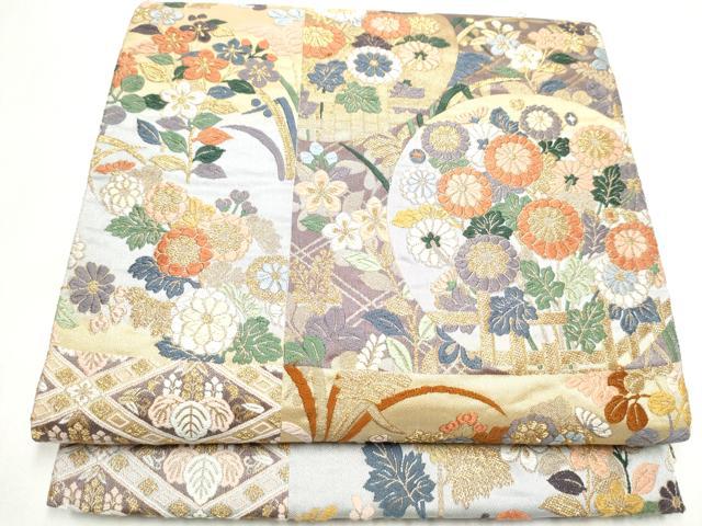 平和屋着物●六通柄袋帯 唐織 市松花の丸紋 金糸 正絹 逸品 CABI8809hy