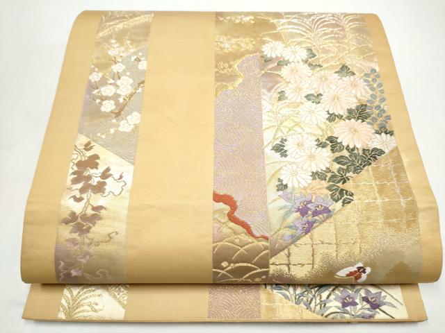 平和屋着物●六通柄袋帯 唐織 花蝶文 金銀糸 正絹 逸品 CABI8810hy