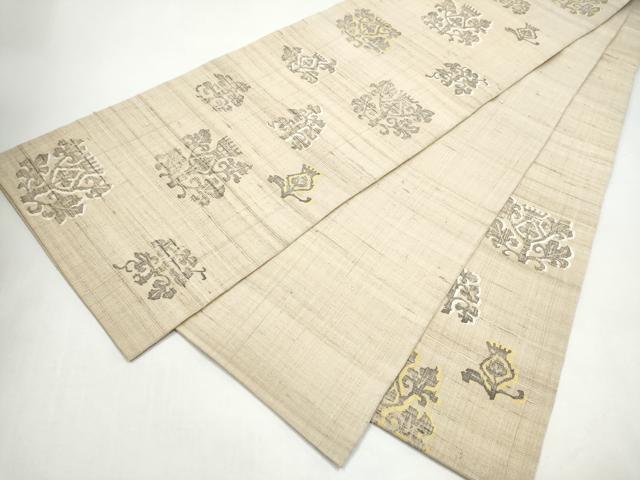 平和屋着物●六通柄袋帯 生紬 花唐草文 正絹 逸品 CABI8811hy