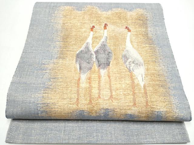 平和屋着物●太鼓柄袋帯 作家物 すくい織 鶴 金糸 正絹 逸品 CABI8815hy