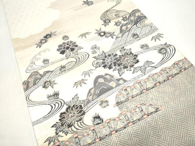 平和屋着物●六通柄袋帯 作家物 流水草花文 金糸 正絹 逸品 CABI8817hy