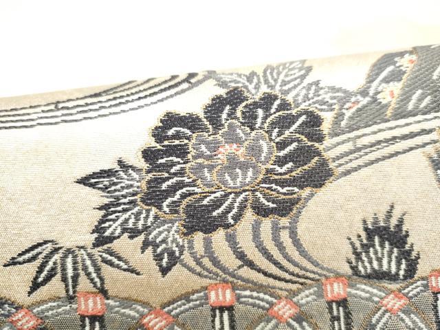 平和屋着物●六通柄袋帯 作家物 流水草花文 金糸 正絹 逸品 CABI8817hy