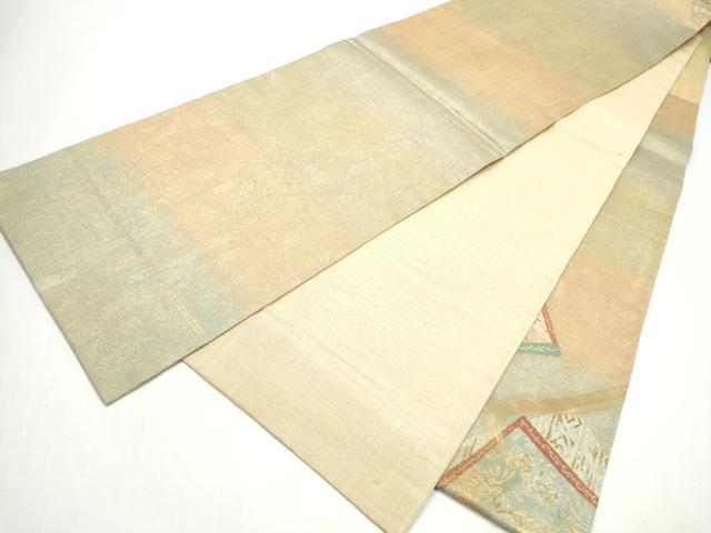 平和屋着物●名門 しょうざん 生紬 紙屋川伝承 絹漉貴 太鼓柄袋帯 色紙重ね花鳥唐草文 金糸 正絹 逸品 CABI8823hy