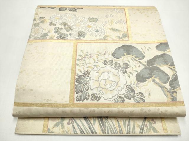 平和屋着物●六通柄袋帯 草花文 金糸 正絹 逸品 CABI8826hy