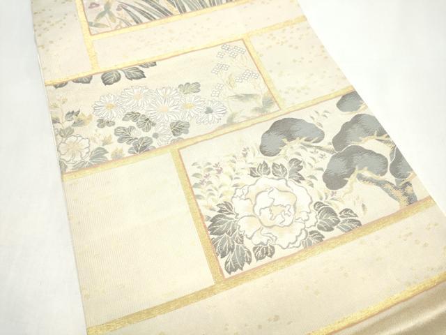 平和屋着物●六通柄袋帯 草花文 金糸 正絹 逸品 CABI8826hy