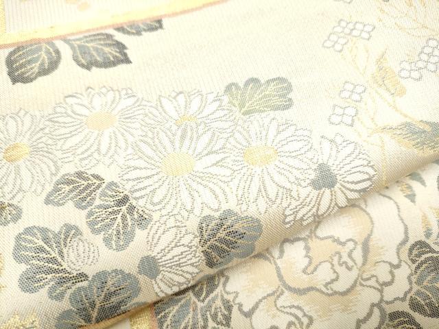 平和屋着物●六通柄袋帯 草花文 金糸 正絹 逸品 CABI8826hy