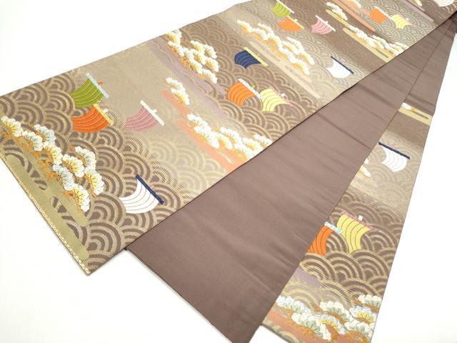 平和屋着物●六通柄袋帯 唐織 エ霞松文 金糸 正絹 逸品 CABI8835hy