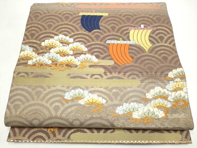 平和屋着物●六通柄袋帯 唐織 エ霞松文 金糸 正絹 逸品 CABI8835hy