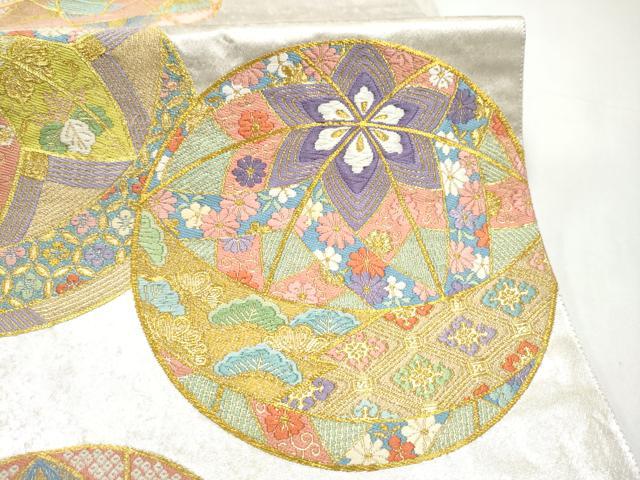 平和屋着物●六通柄袋帯 唐織 花毬文 金糸 正絹 逸品 CABI8843hy
