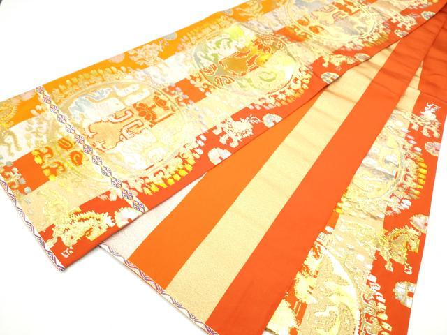 平和屋着物●龍村平蔵製 六通柄 本袋帯 円文白虎錦 金銀糸 正絹 逸品 CABI8850hy