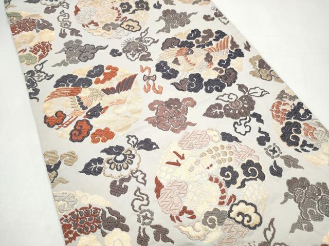 平和屋着物●六通柄袋帯 唐織 龍 花鳥丸文 金糸 正絹 逸品 CABI8853hy