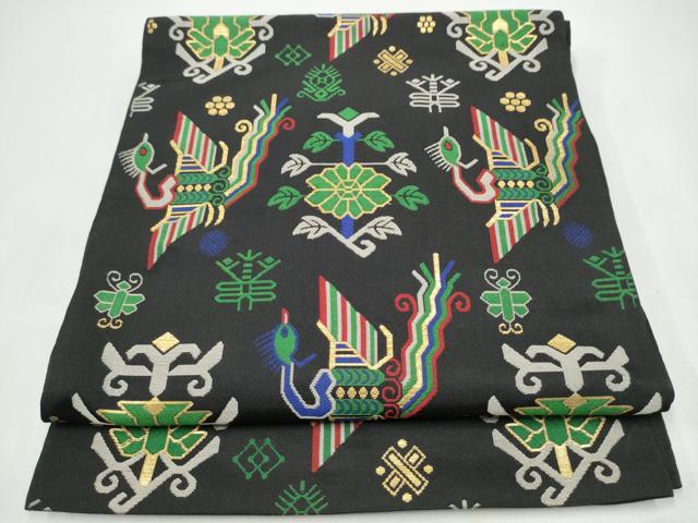 平和屋着物●六通柄京袋 本袋帯 有栖川鳳凰文 黒地 金糸 正絹 逸品 CABI8854hy